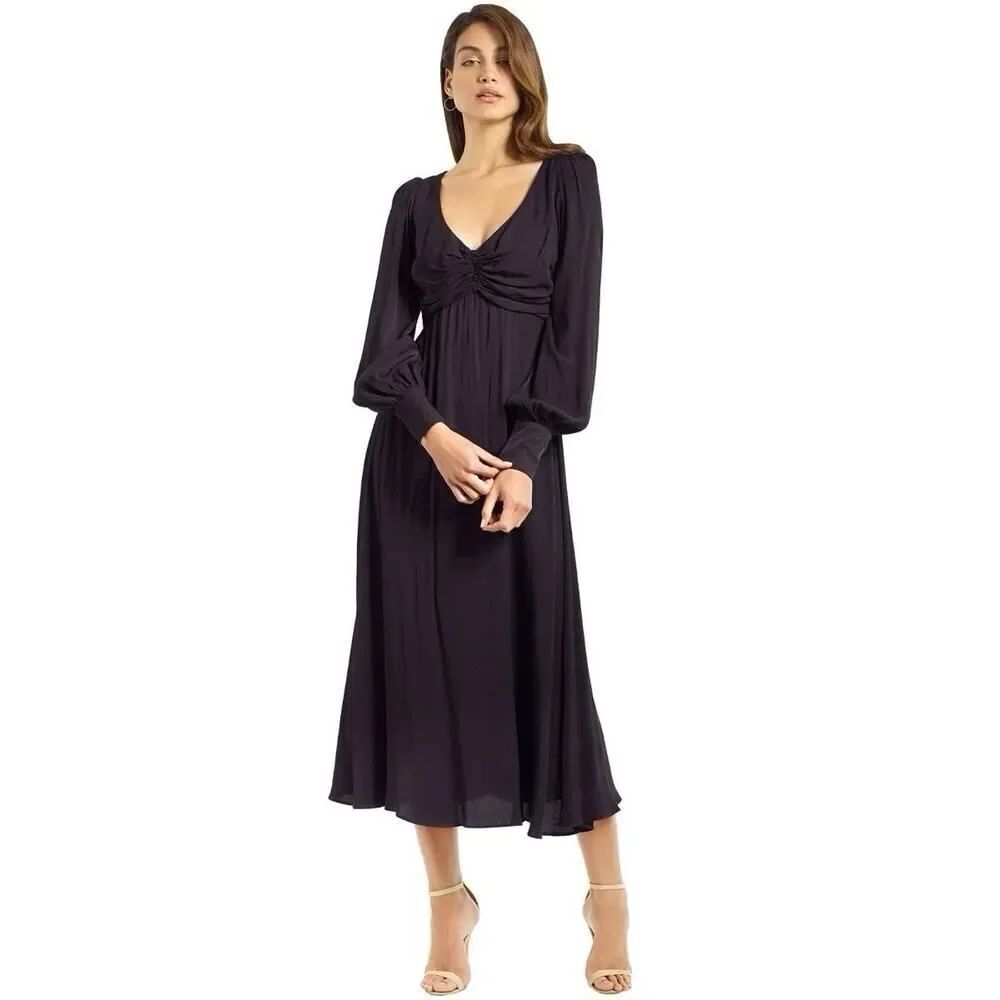 Zimmermann Black Long Sleeve Midi Dress Viscose Blend Size US 6 (AU 2)